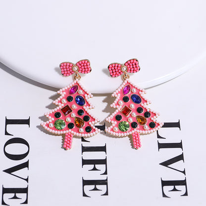 1 Pair Classic Style Christmas Tree Bow Knot Plating Inlay Alloy Gem Gold Plated Ear Studs