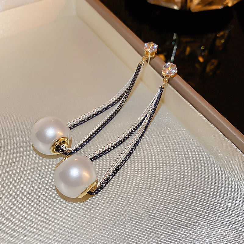 1 Pair Korean Style Chain Plating Artificial Pearl Copper Silver Plated Drop Earrings