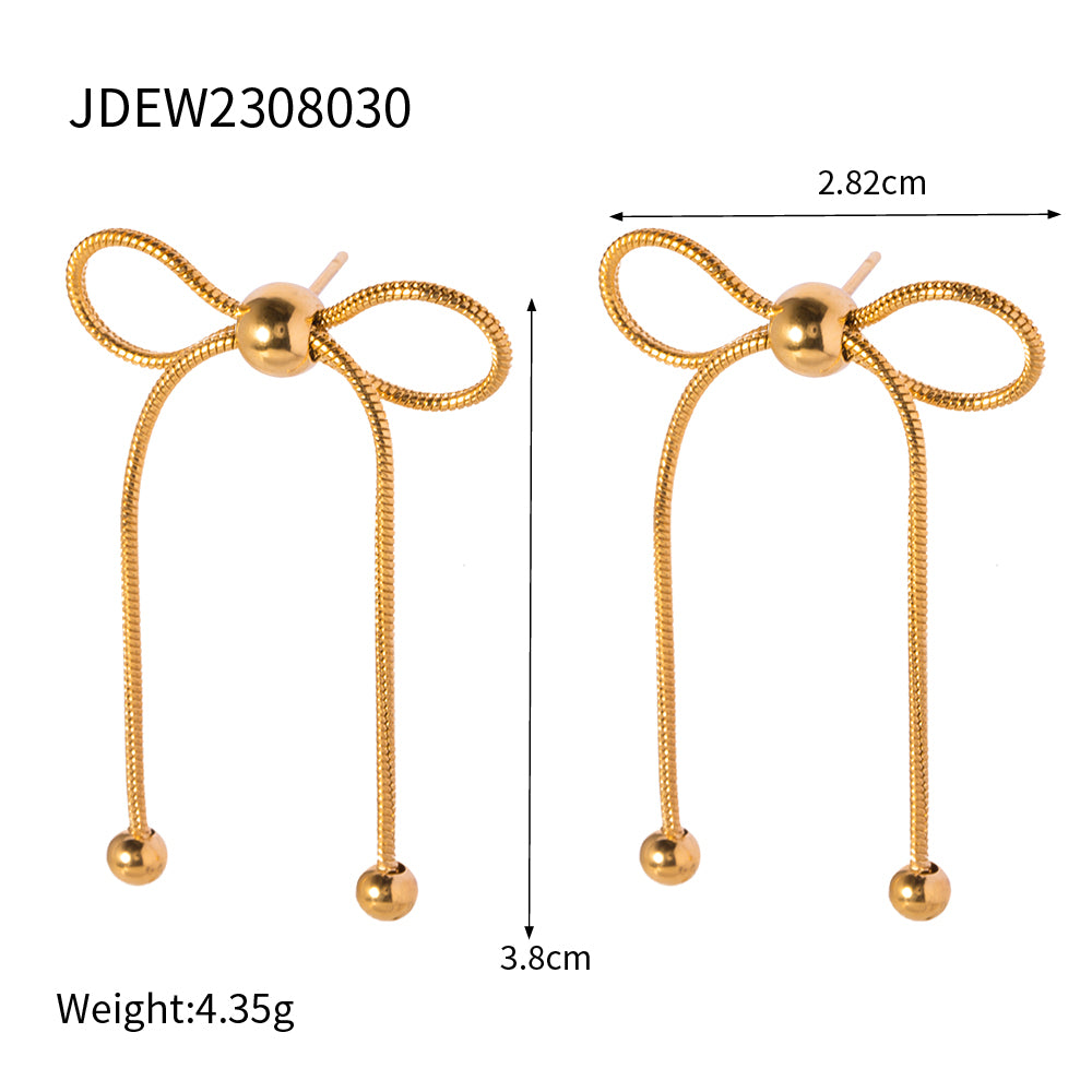 1 Pair Simple Style Bow Knot Plating Stainless Steel 18k Gold Plated Drop Earrings