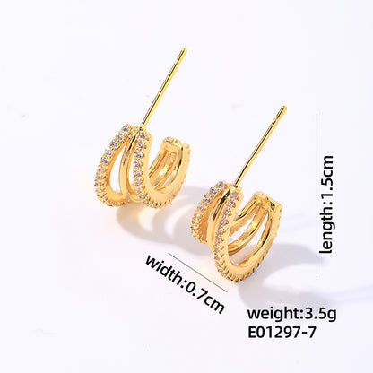 1 Pair Ig Style Original Design Simple Style C Shape Semicircle Plating Inlay Copper Zircon Gold Plated Ear Studs