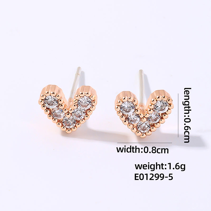 1 Pair Casual Simple Style Shiny Heart Shape Plating Inlay Copper Zircon White Gold Plated Gold Plated Ear Studs