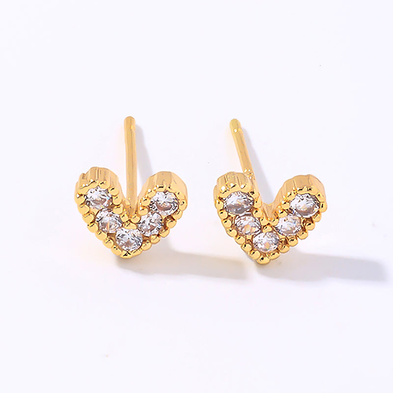 1 Pair Casual Simple Style Shiny Heart Shape Plating Inlay Copper Zircon White Gold Plated Gold Plated Ear Studs