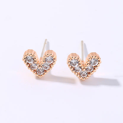 1 Pair Casual Simple Style Shiny Heart Shape Plating Inlay Copper Zircon White Gold Plated Gold Plated Ear Studs