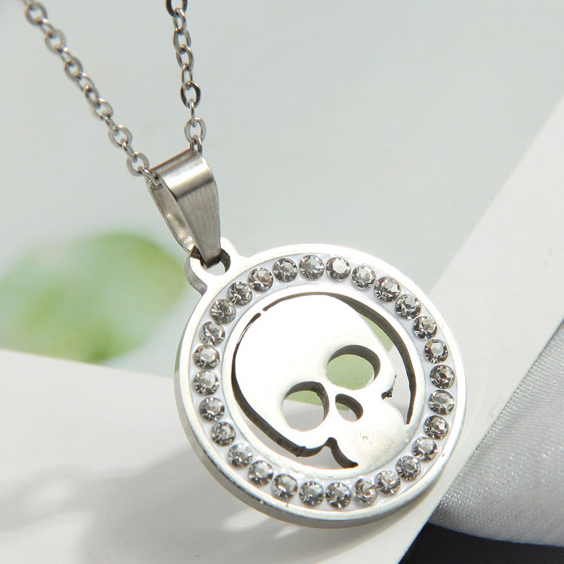 Simple Style Devil's Eye Heart Shape Skull Titanium Steel Plating Inlay Rhinestones Pendant Necklace