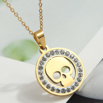 Simple Style Devil's Eye Heart Shape Skull Titanium Steel Plating Inlay Rhinestones Pendant Necklace