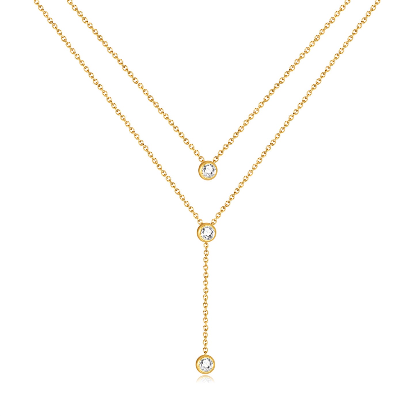 Elegant Commute Geometric Stainless Steel Plating Inlay Zircon Double Layer Necklaces