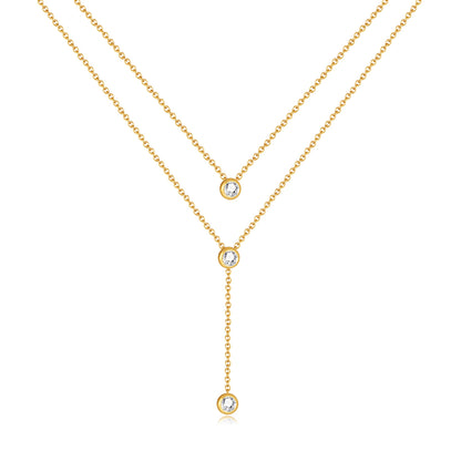 Elegant Commute Geometric Stainless Steel Plating Inlay Zircon Double Layer Necklaces