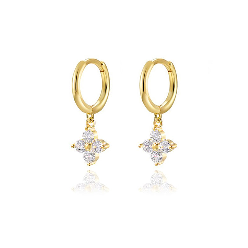 1 Pair Elegant Vintage Style Shiny Four Leaf Clover Plating Inlay Copper Zircon Gold Plated Drop Earrings