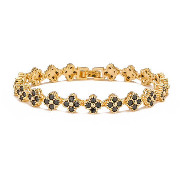 Casual Elegant Simple Style Four Leaf Clover Flower Copper 18k Gold Plated Zircon Bracelets Necklace In Bulk