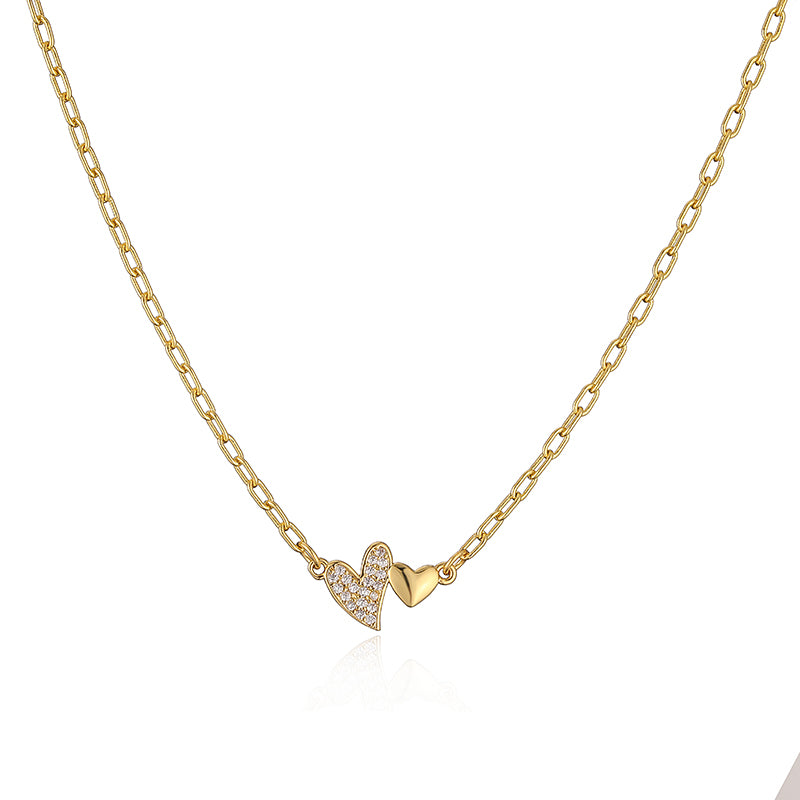 Ig Style Elegant Simple Style Heart Shape Copper Plating Inlay Zircon 18k Gold Plated Bracelets Necklace