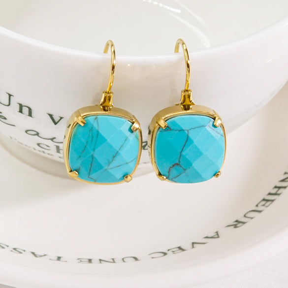 1 Pair Classical Simple Style Geometric Plating Inlay Stainless Steel Natural Stone 14k Gold Plated Drop Earrings