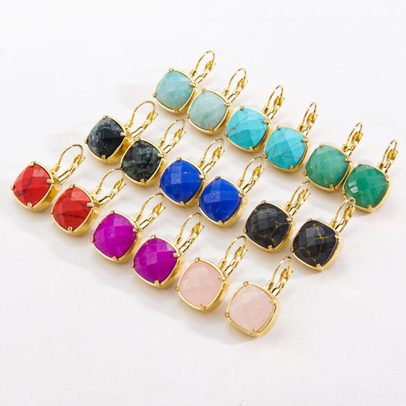 1 Pair Classical Simple Style Geometric Plating Inlay Stainless Steel Natural Stone 14k Gold Plated Drop Earrings