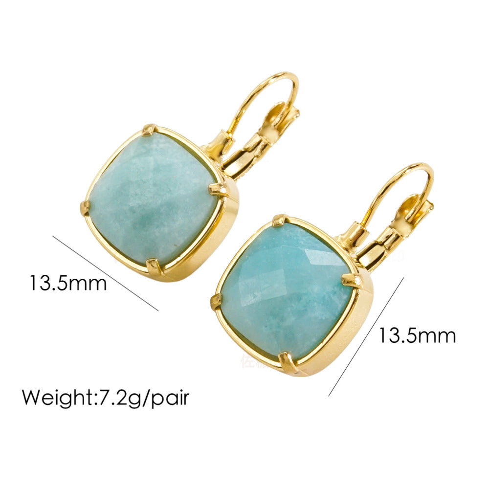 1 Pair Classical Simple Style Geometric Plating Inlay Stainless Steel Natural Stone 14k Gold Plated Drop Earrings