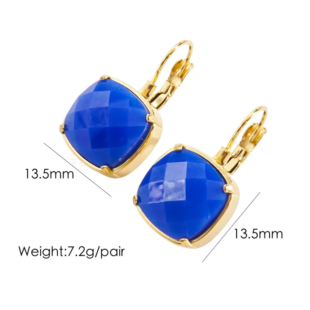 1 Pair Classical Simple Style Geometric Plating Inlay Stainless Steel Natural Stone 14k Gold Plated Drop Earrings