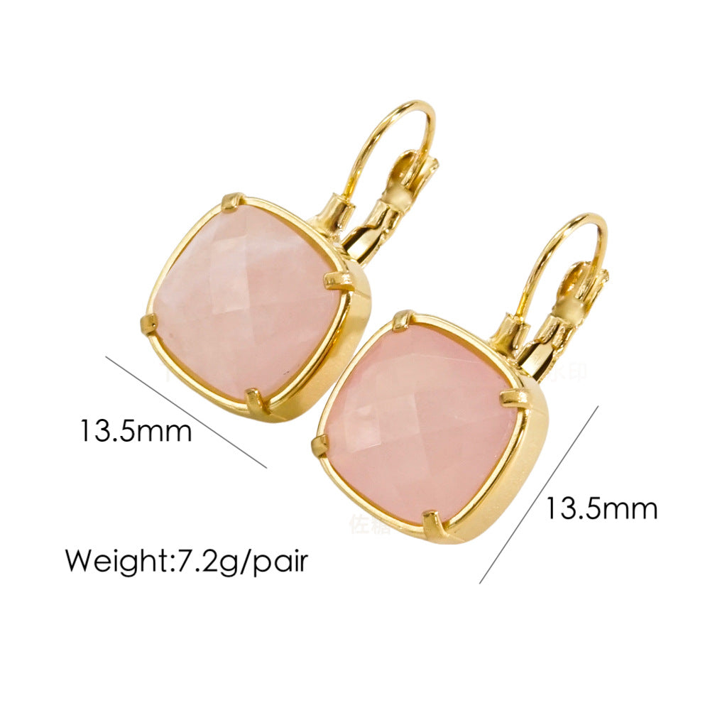 1 Pair Classical Simple Style Geometric Plating Inlay Stainless Steel Natural Stone 14k Gold Plated Drop Earrings