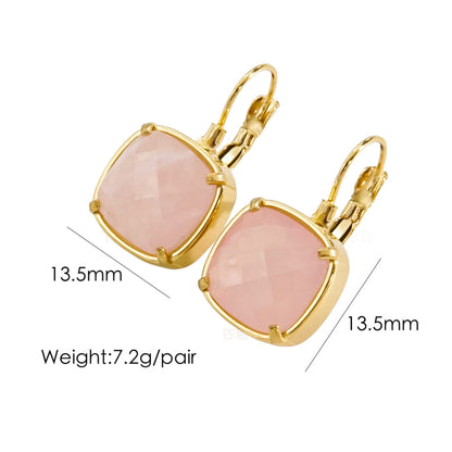 1 Pair Classical Simple Style Geometric Plating Inlay Stainless Steel Natural Stone 14k Gold Plated Drop Earrings