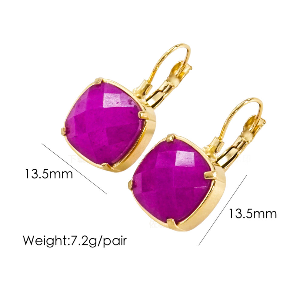 1 Pair Classical Simple Style Geometric Plating Inlay Stainless Steel Natural Stone 14k Gold Plated Drop Earrings