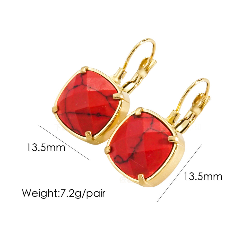 1 Pair Classical Simple Style Geometric Plating Inlay Stainless Steel Natural Stone 14k Gold Plated Drop Earrings