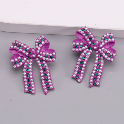 1 Pair Romantic Sweet Bow Knot Enamel Plating Alloy Zircon Gold Plated Ear Studs