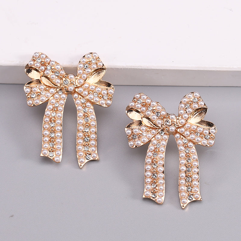 1 Pair Romantic Sweet Bow Knot Enamel Plating Alloy Zircon Gold Plated Ear Studs