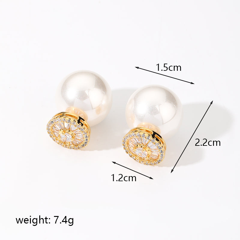 1 Pair Retro Round Plating Inlay Copper Zircon 18k Gold Plated Ear Studs