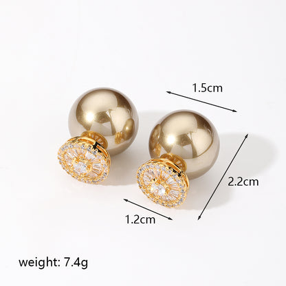 1 Pair Retro Round Plating Inlay Copper Zircon 18k Gold Plated Ear Studs