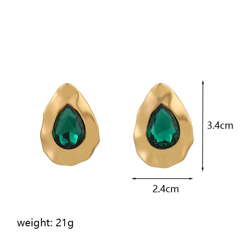 1 Pair Retro Water Droplets Plating Inlay Copper Zircon 14k Gold Plated Ear Studs