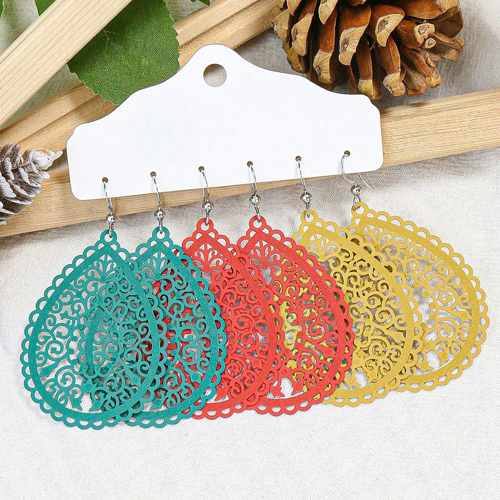 1 Pair Ethnic Style Geometric Hollow Out Alloy Drop Earrings