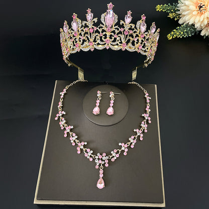 Sweet Water Droplets Heart Shape Alloy Plating Inlay Rhinestones Women's Crown Earrings Necklace