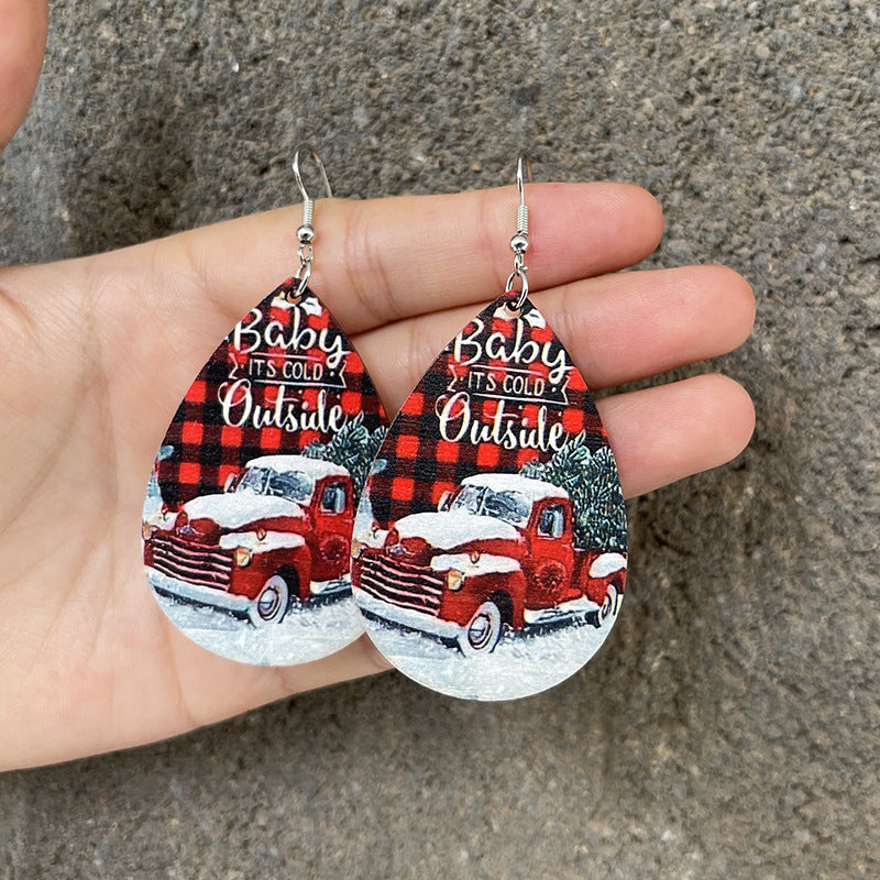 1 Pair Vintage Style Christmas House Christmas Tree Santa Claus Wood Drop Earrings