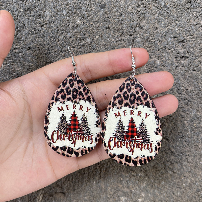 1 Pair Vintage Style Christmas House Christmas Tree Santa Claus Wood Drop Earrings