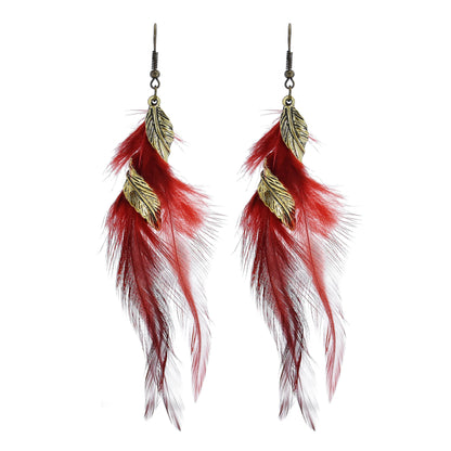 1 Pair Ethnic Style Leaves Feather Feather Drop Earrings