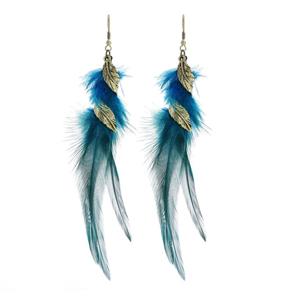 1 Pair Ethnic Style Leaves Feather Feather Drop Earrings