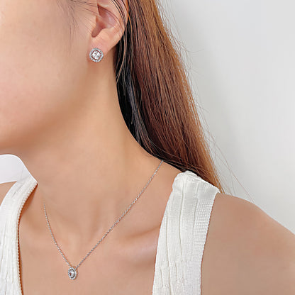 Ig Style Simple Style Square Stainless Steel Inlay Zircon Earrings Necklace