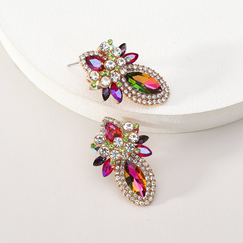 Wholesale Jewelry Elegant Classical Shiny Flower Alloy Artificial Crystal Inlay Ear Studs