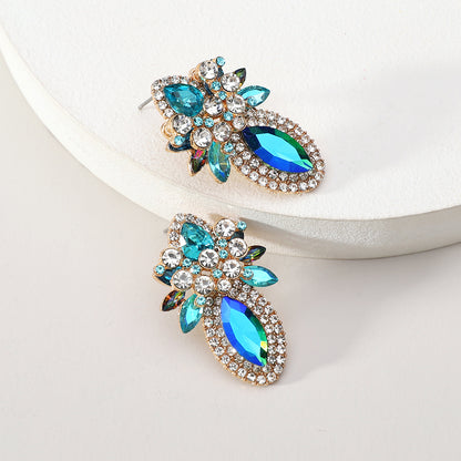 Wholesale Jewelry Elegant Classical Shiny Flower Alloy Artificial Crystal Inlay Ear Studs