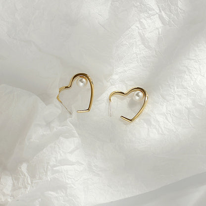 1 Pair Simple Style Heart Shape Plating Inlay Copper Pearl 18k Gold Plated Ear Studs