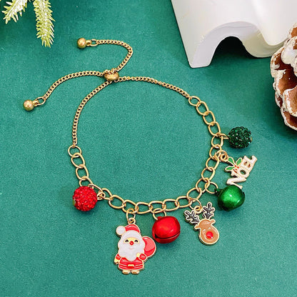 Cartoon Style Cute Santa Claus Snowflake Elk 14k Gold Plated Zircon Alloy Wholesale Bracelets