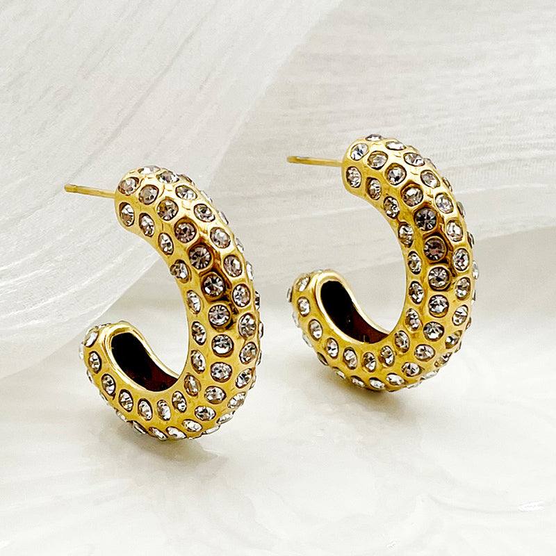 1 Pair Simple Style C Shape Plating Inlay Stainless Steel Zircon Gold Plated Ear Studs