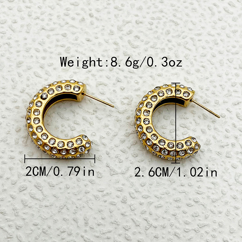 1 Pair Simple Style C Shape Plating Inlay Stainless Steel Zircon Gold Plated Ear Studs