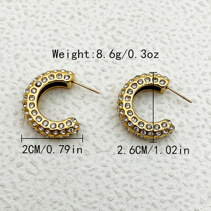 1 Pair Simple Style C Shape Plating Inlay Stainless Steel Zircon Gold Plated Ear Studs