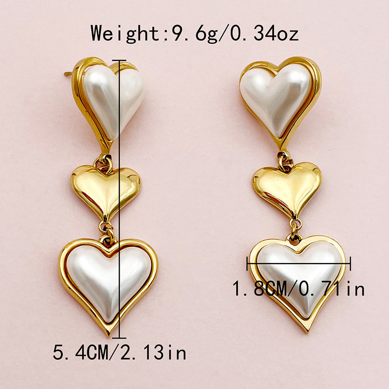 1 Pair Princess Sweet Heart Shape Plating Inlay Stainless Steel Artificial Gemstones Gold Plated Drop Earrings