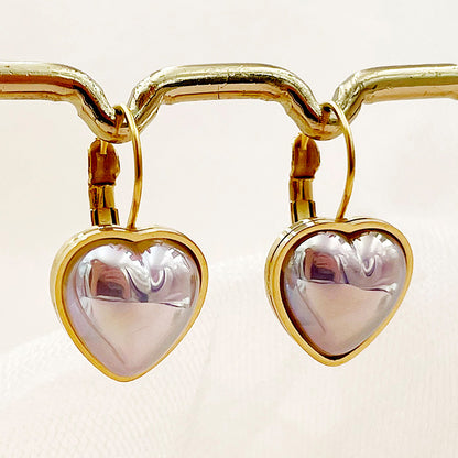 1 Pair Princess Sweet Heart Shape Plating Inlay Stainless Steel Shell Gold Plated Drop Earrings