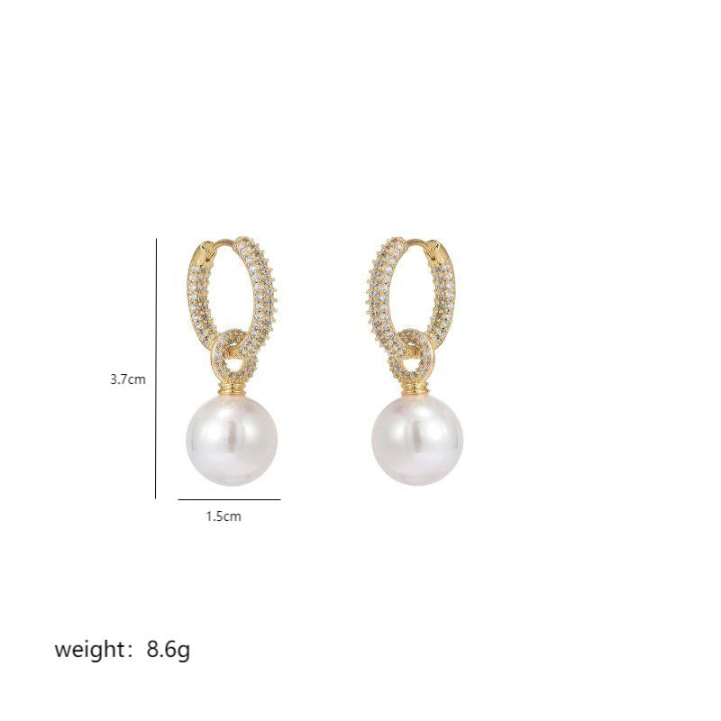 1 Pair Elegant Geometric Plating Inlay Stainless Steel Imitation Pearl Zircon 18k Gold Plated Drop Earrings