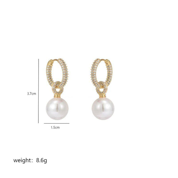 1 Pair Elegant Geometric Plating Inlay Stainless Steel Imitation Pearl Zircon 18k Gold Plated Drop Earrings
