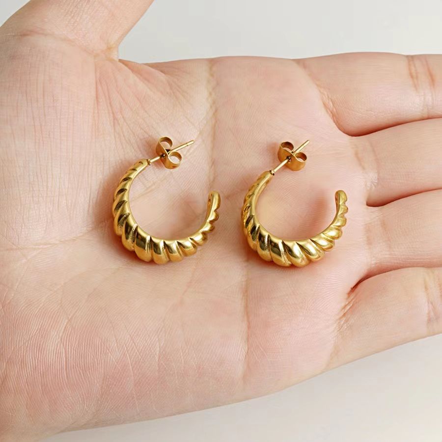 1 Pair Elegant Classic Style C Shape Plating Stainless Steel 18k Gold Plated Ear Studs