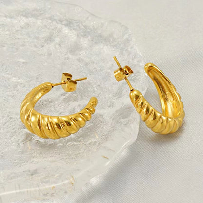 1 Pair Elegant Classic Style C Shape Plating Stainless Steel 18k Gold Plated Ear Studs