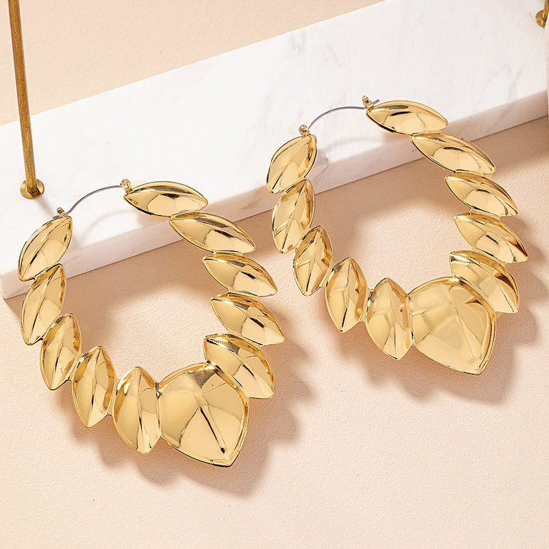 1 Pair Glam Exaggerated Luxurious Leaf Leaves Plating Alloy Ferroalloy 14k Gold Plated Earrings