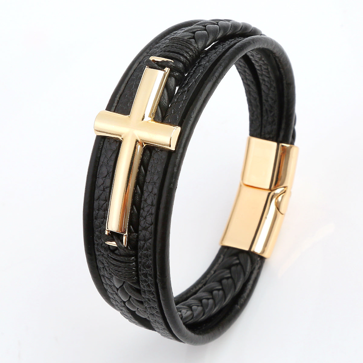 Casual Streetwear Cross Stainless Steel Pu Leather Bangle