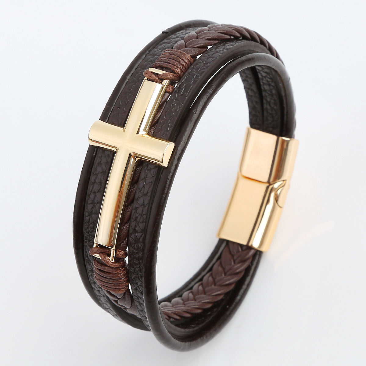 Casual Streetwear Cross Stainless Steel Pu Leather Bangle